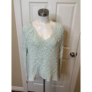 Free People Light Seafoam Green Chunky Knit V-Neck Sweater, Size XS